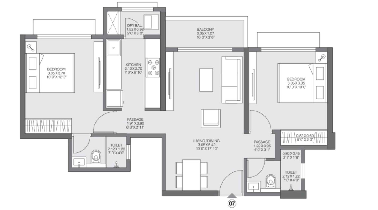 Godrej-Riviera-UnitPlan_2 BHK Luxe-Type-B